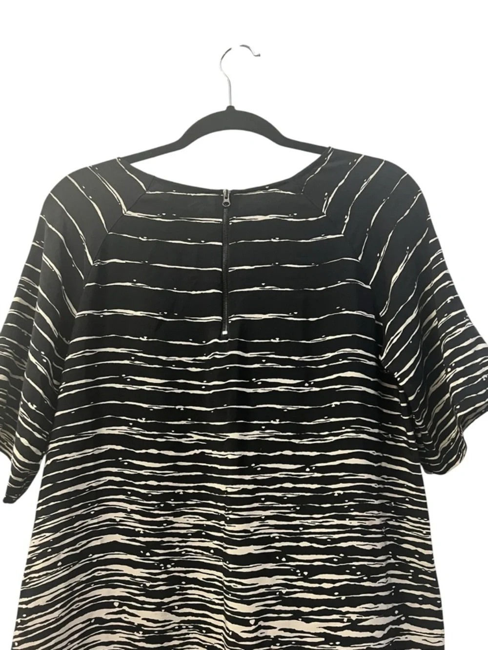 VINCE 100% Silk Lightweight Black & Cream Wavy Stripes Tunic Dress Relaxed Fit